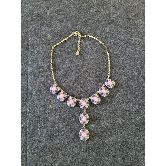 Talbots 18-21 Inch Pink, Blue Cabochon with Rhinestone Statement Necklace - Picture 3 of 3